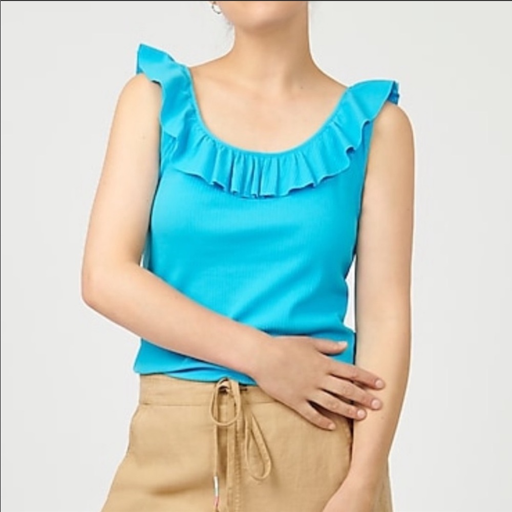 NWT J. Crew ruffle neck ribbed tank top